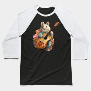 Chinchilla Playing Guitar Floral Baseball T-Shirt